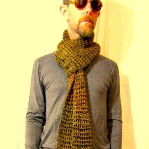 Brown Scarf 100x5 Stripe Handmade Crochet Hand Knit Chunky Christmas Gift NWT